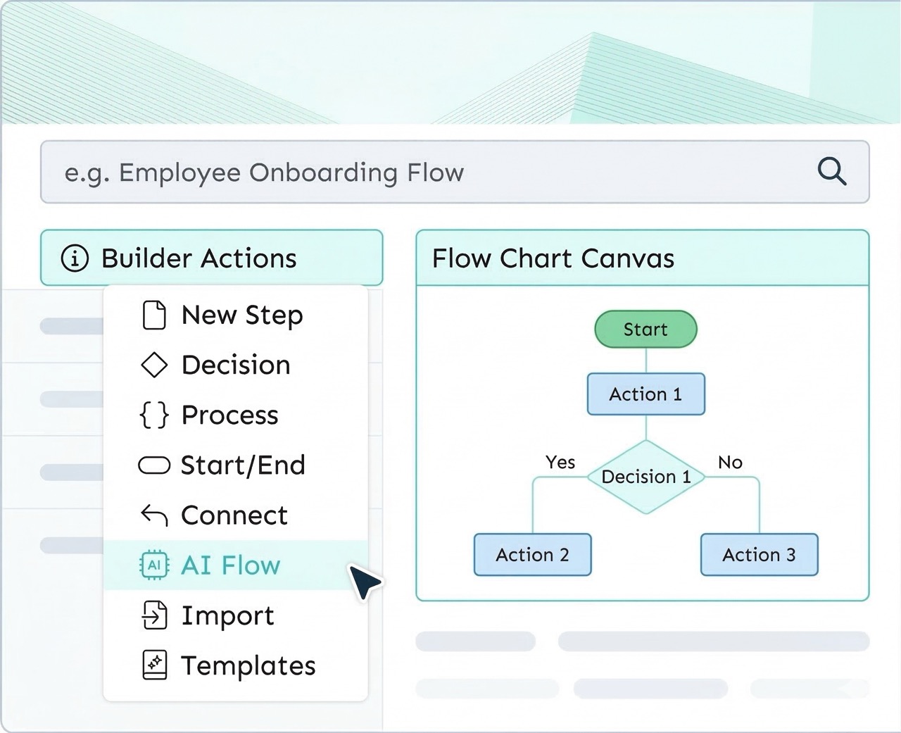 Waybook Flow Chart Builder showing visual process mapping with interactive elements